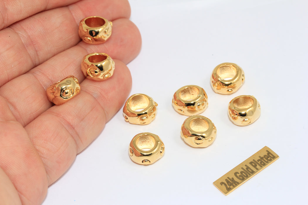 7x12mm 24k Shiny Gold Beads, Inner Size 7mm, Rondelle Beads,  BRT750