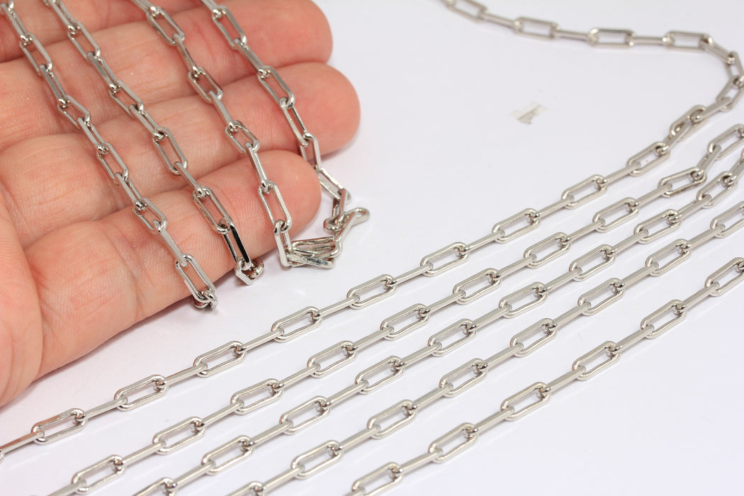 3,5mm Rhodium Plated Link Chain, Soldered Rolo Chain, Chunky Chain, Oval Link Chain, BXB186-7