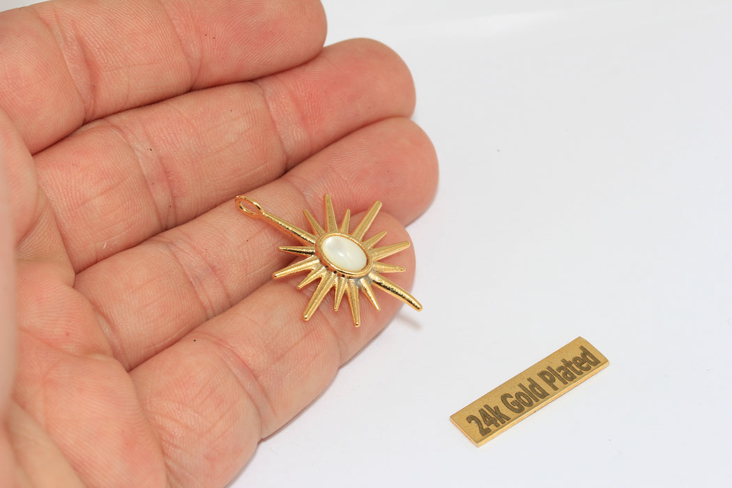 Ciondolo Stella Polare in oro lucido 24k, 25x32 mm, pietra crema BRT809