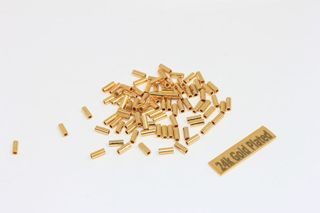2x5mm Parlak Altın Kaplama Tüp Boncuklar, Yuvarlak Tüpler, Tüpler, BRT805