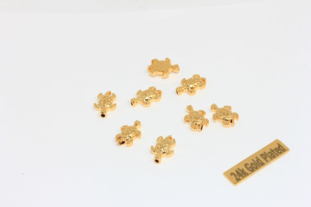8x12mm 24 ayar Parlak Altın Kaplumbağa Tılsımı, Altın Kaplumbağa, BRT807