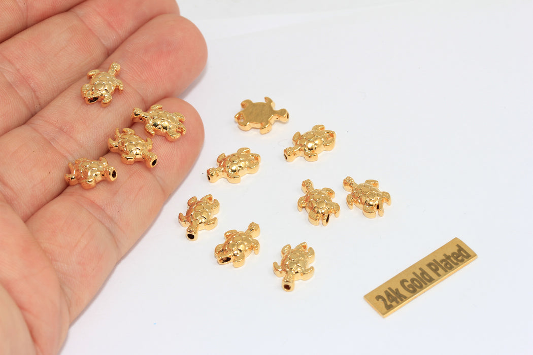 8x12mm 24 ayar Parlak Altın Kaplumbağa Tılsımı, Altın Kaplumbağa, BRT807