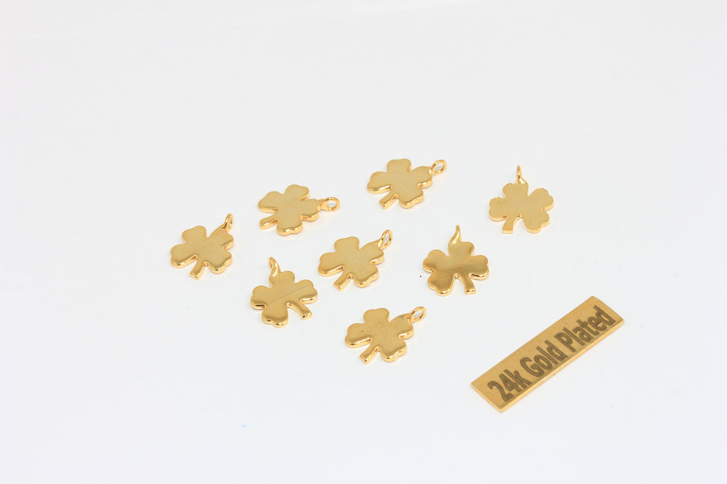 10x13mm 24 Ayar Parlak Altın Yonca Tılsımı, Yonca Kolye Ucu, BRT803