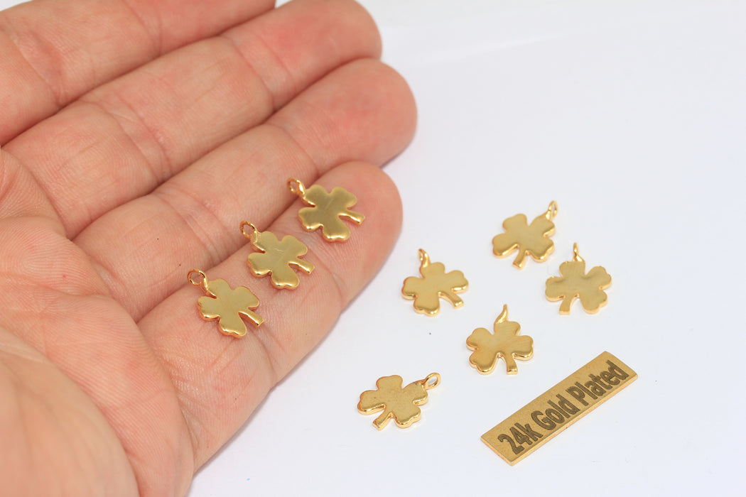 10x13mm 24 Ayar Parlak Altın Yonca Tılsımı, Yonca Kolye Ucu, BRT803