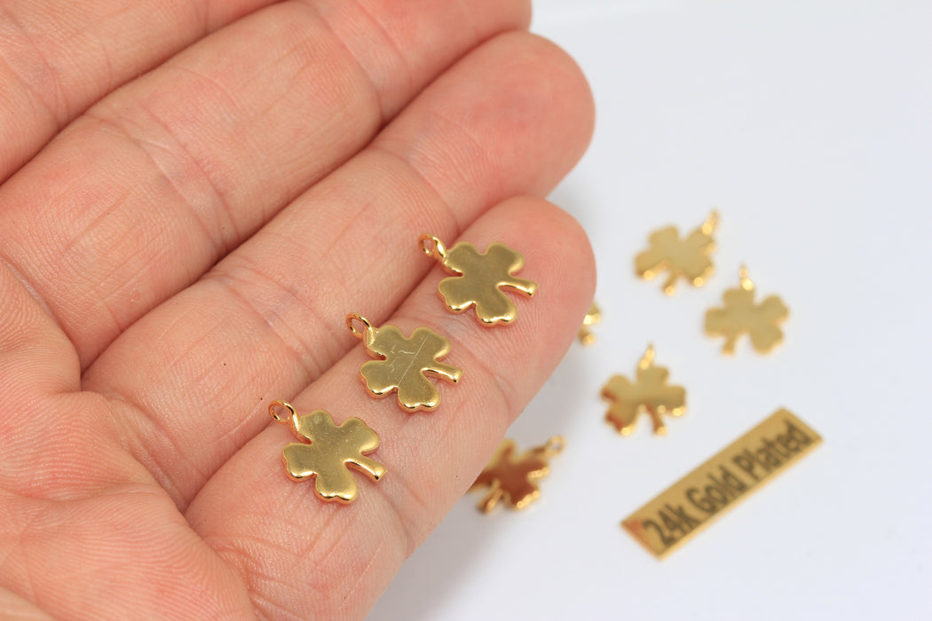 10x13mm 24 Ayar Parlak Altın Yonca Tılsımı, Yonca Kolye Ucu, BRT803