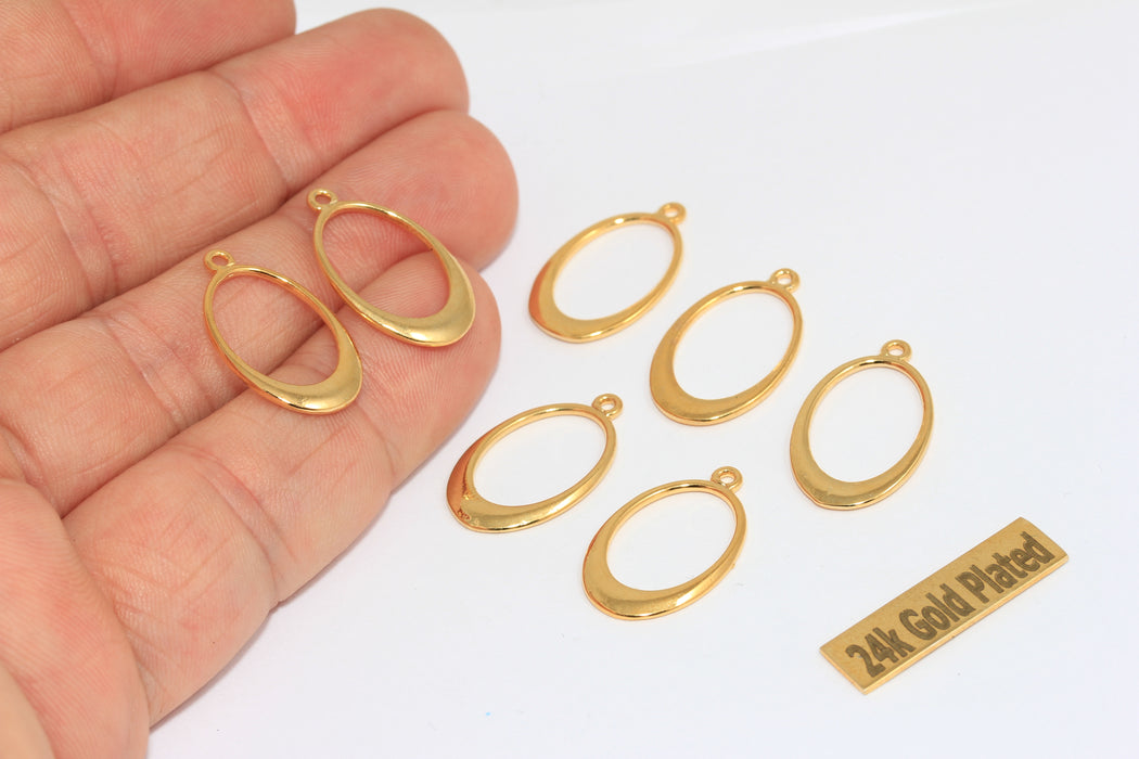 13x21mm 24k Shiny Gold Drop Pendant, Oval Pendant, BRT822
