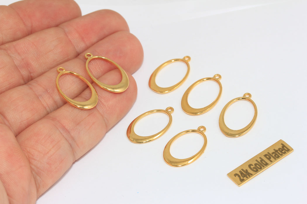 13x21mm 24k Shiny Gold Drop Pendant, Oval Pendant, BRT822
