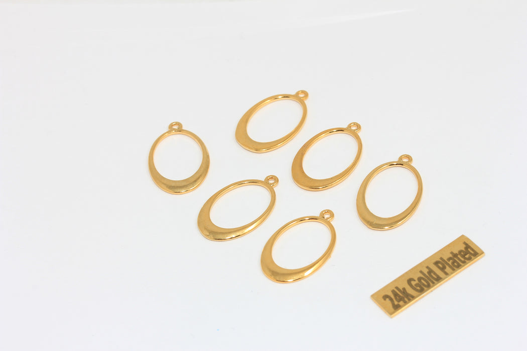 13x21mm 24k Shiny Gold Drop Pendant, Oval Pendant, BRT822