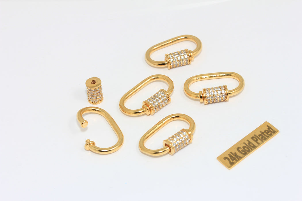 16x24mm 24k Shiny Gold Oval Screw Clasp, Cz Oval Necklace Clasp,  BRT820