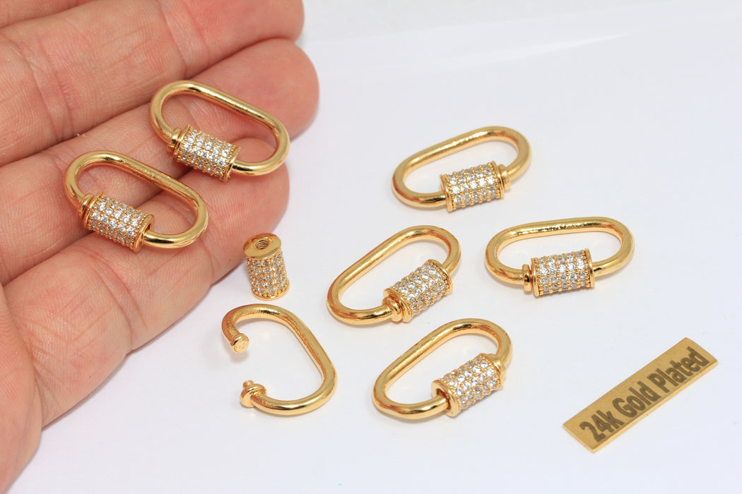 16x24mm 24k Shiny Gold Oval Screw Clasp, Cz Oval Necklace Clasp,  BRT820