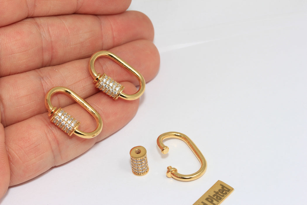 16x24mm 24k Shiny Gold Oval Screw Clasp, Cz Oval Necklace Clasp,  BRT820