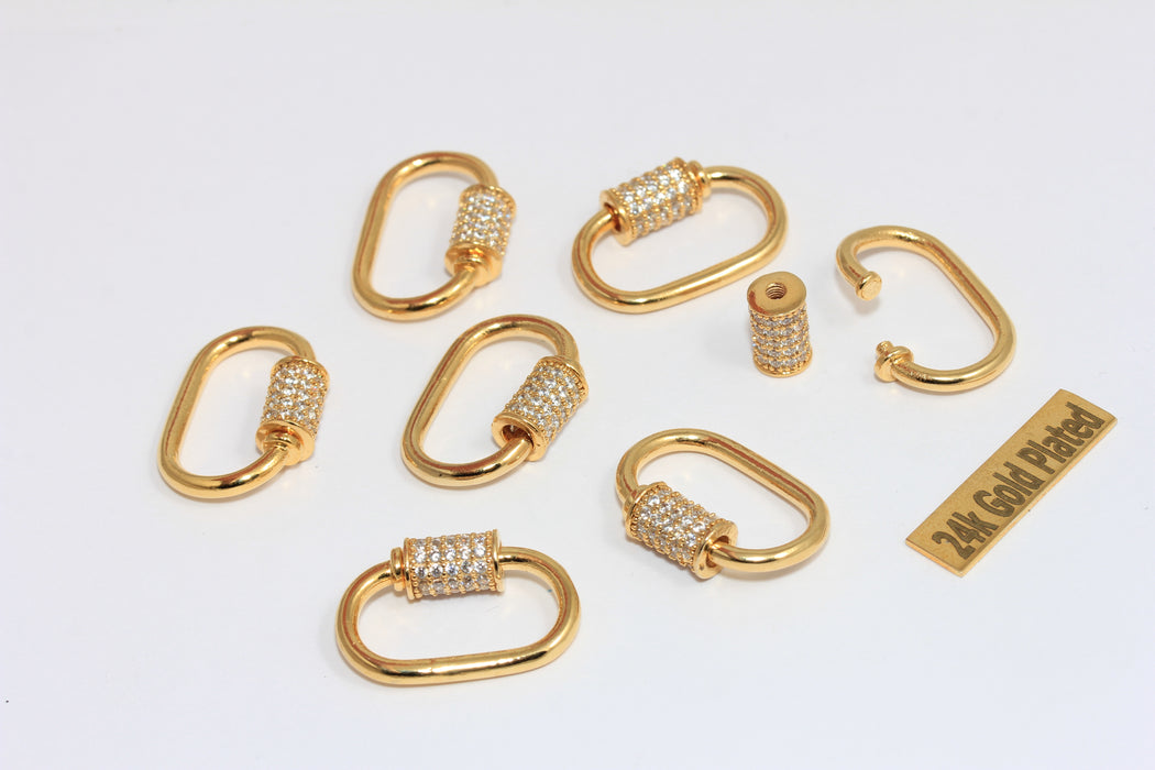 16x24mm 24k Shiny Gold Oval Screw Clasp, Cz Oval Necklace Clasp,  BRT820