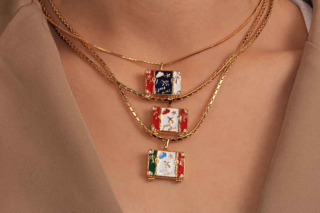 17'' 24 Ayar Parlak Altın Kalp Kolye, Kırmızı Mineli Kalp Kolye,