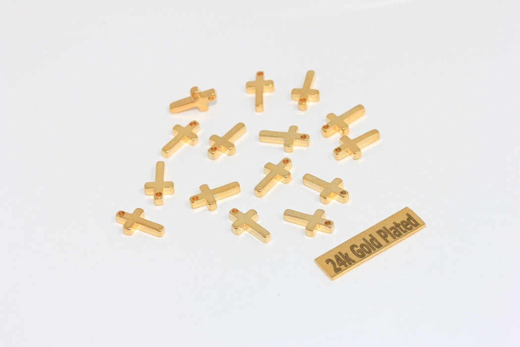7x11mm - 24k Shiny Gold Cross Charms, Gold Cross Pendant,  BRT819