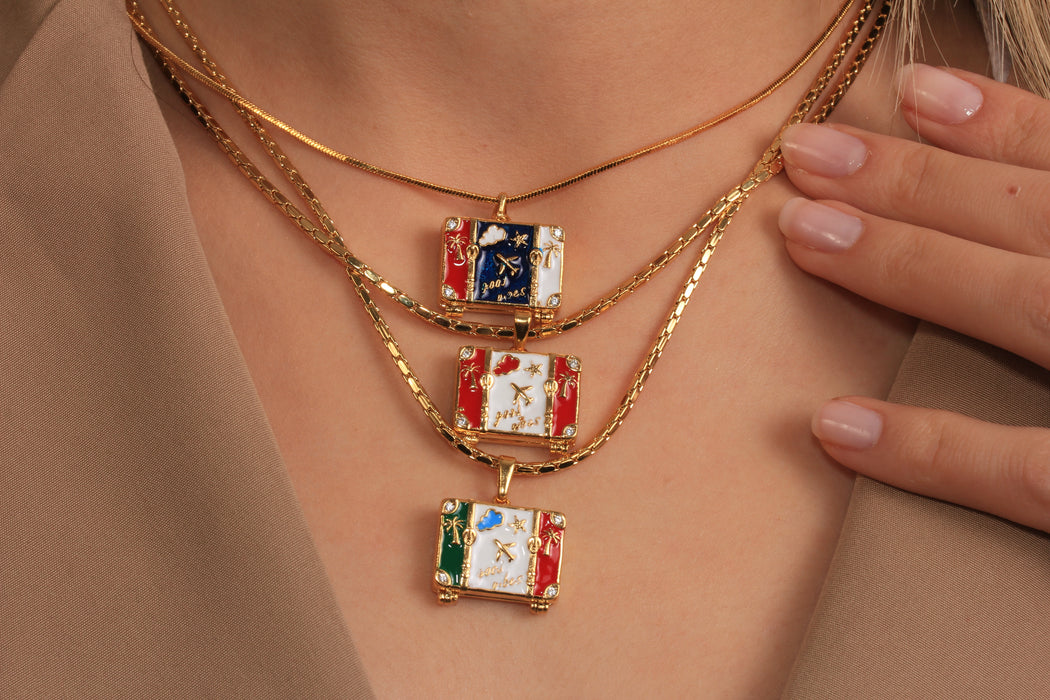 17'' 24 Ayar Parlak Altın Kalp Kolye, Kırmızı Mineli Kalp Kolye,