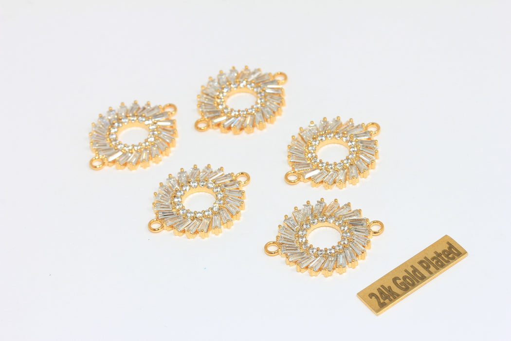 Bracciale con ciondoli a cerchio in oro lucido 24k, 21x28 mm, zirconi cubici, BRT818