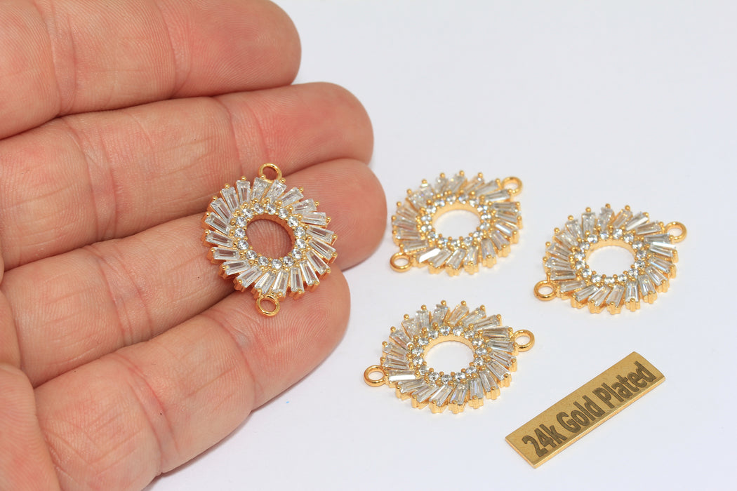 Bracciale con ciondoli a cerchio in oro lucido 24k, 21x28 mm, zirconi cubici, BRT818