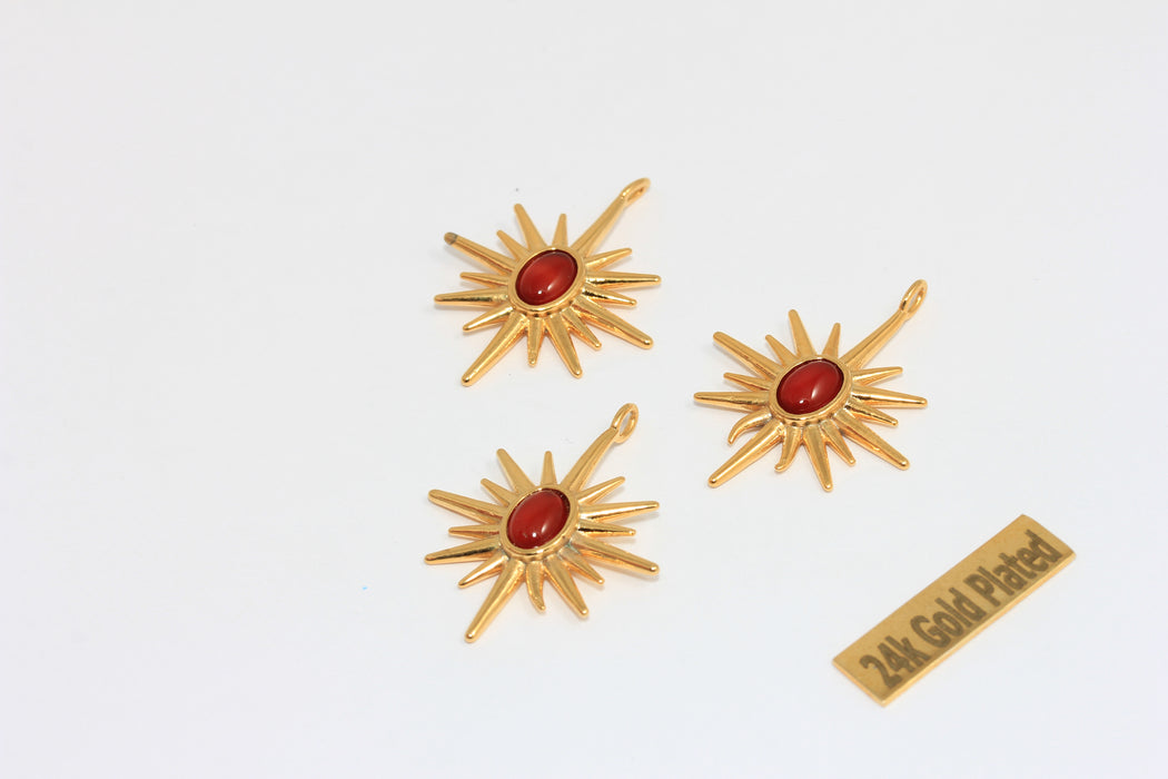 25x32mm 24 ayar Parlak Altın Kuzey Yıldızı Tılsımı, Turuncu, Altın BRT814