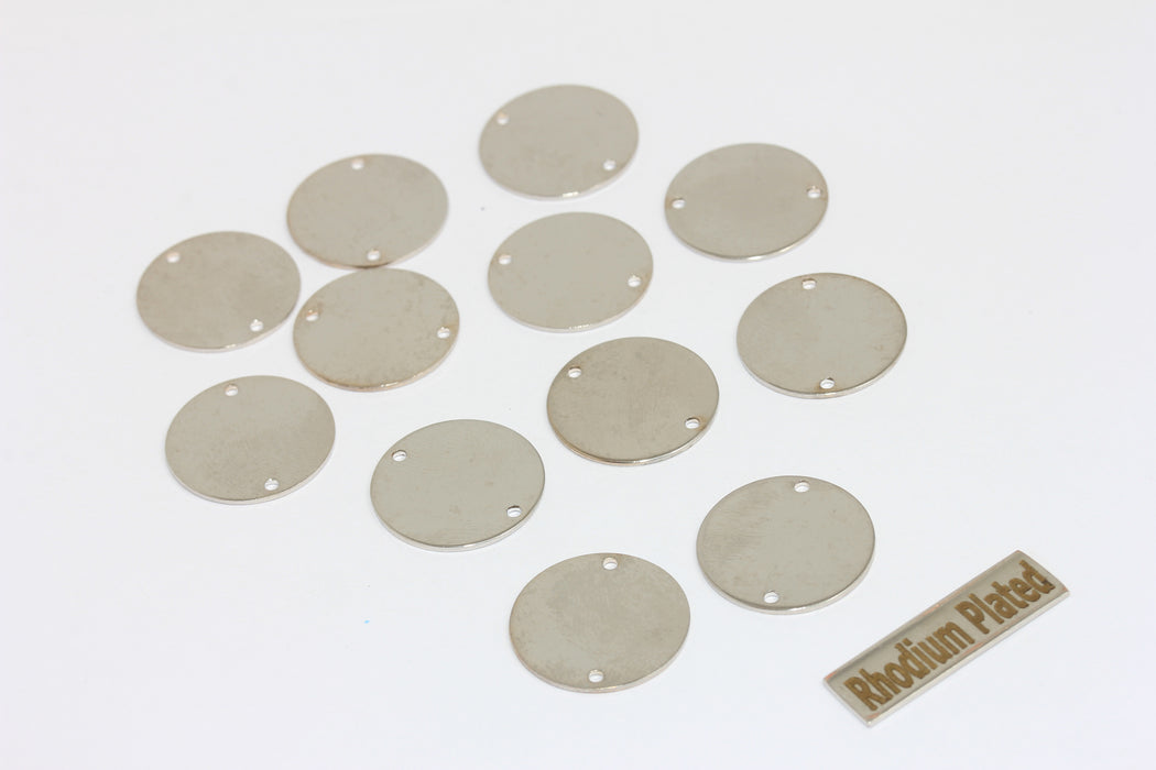 17 mm Gümüş Kaplama Disk Charm, İki Delikli Madeni Para, Yuvarlak, Disk BRT792