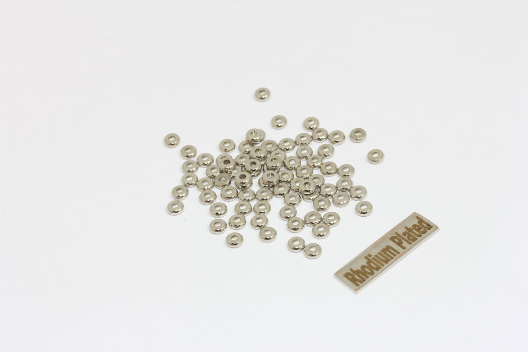 Perline distanziatrici in rodio da 4 mm, distanziatori in argento, distanziatori a rondella, BRT791