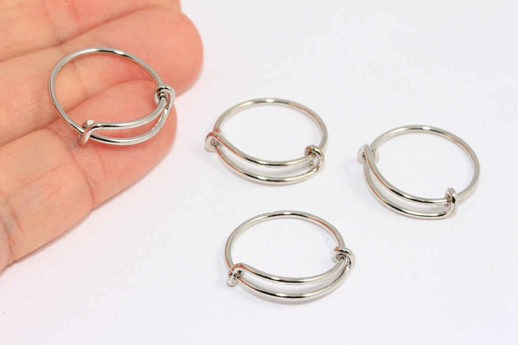 18-19mm Rhodium Plated Ring, Silver Wire Charm Ring, Wrap Ring, Hanging Charm Rings, ROSE498