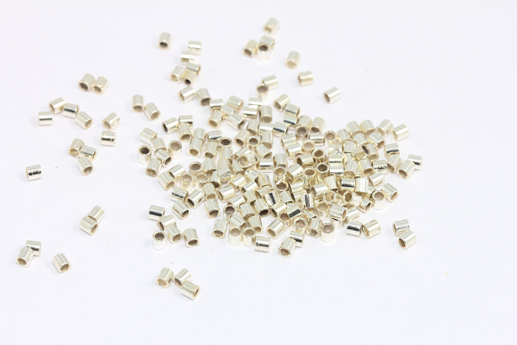 2,5mm Shiny Silver Plated Tube Beads, Crimp Beads, Tiny Tubes, Silver Spacer Beads, ROSE429