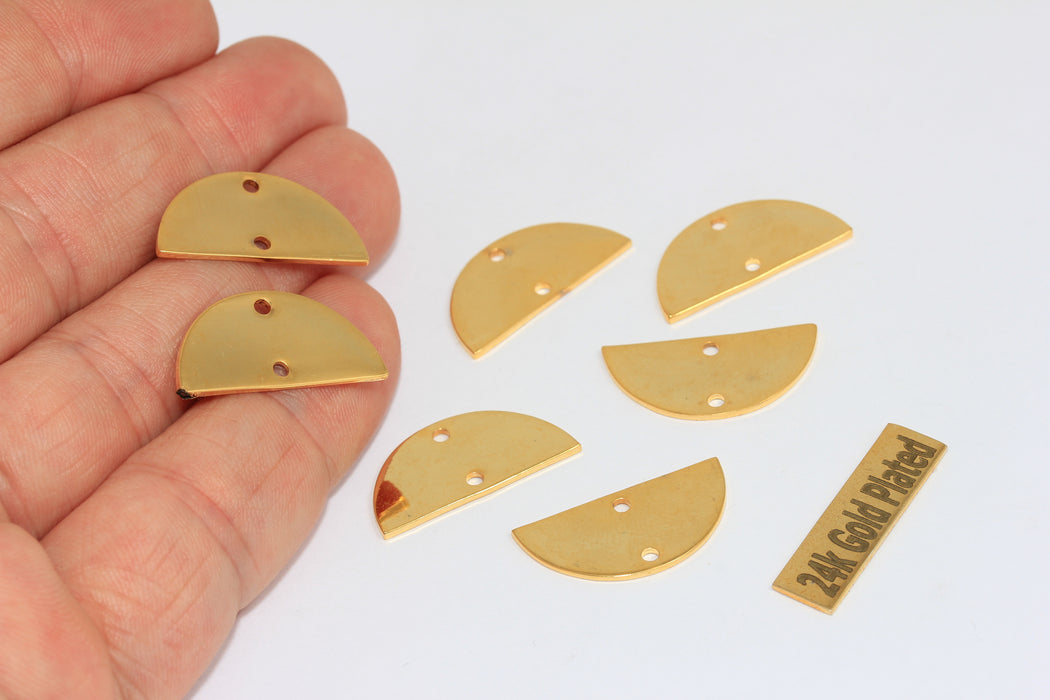 12x24mm 24k Shiny Gold Semicircle, Half Moon Charms,        BRT799