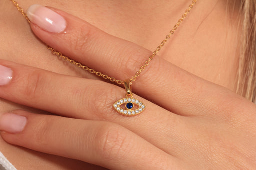 Gold Necklace With Cubic Zirconia Evil Eye Charm