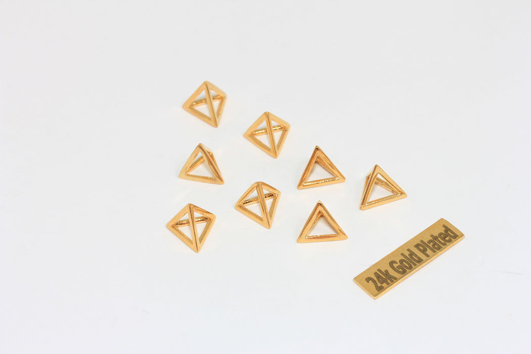 10mm 24k Shiny Gold Pyramid Charms, Geometric Charms   BRT753