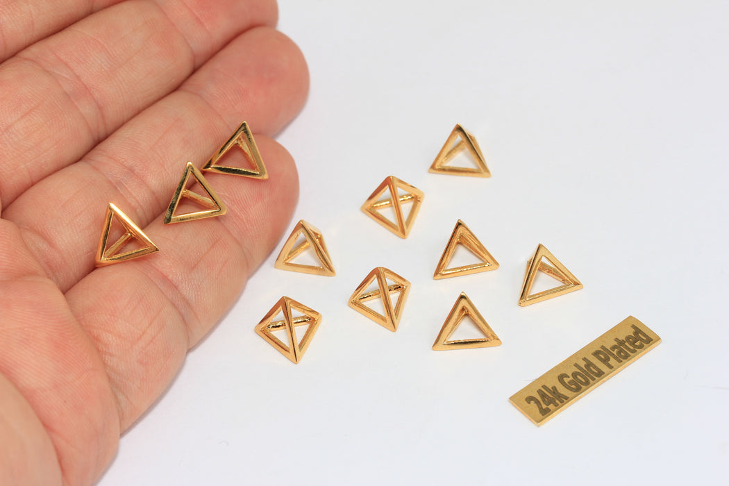 10mm 24k Shiny Gold Pyramid Charms, Geometric Charms   BRT753