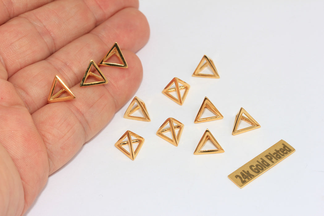 10mm 24k Shiny Gold Pyramid Charms, Geometric Charms   BRT753