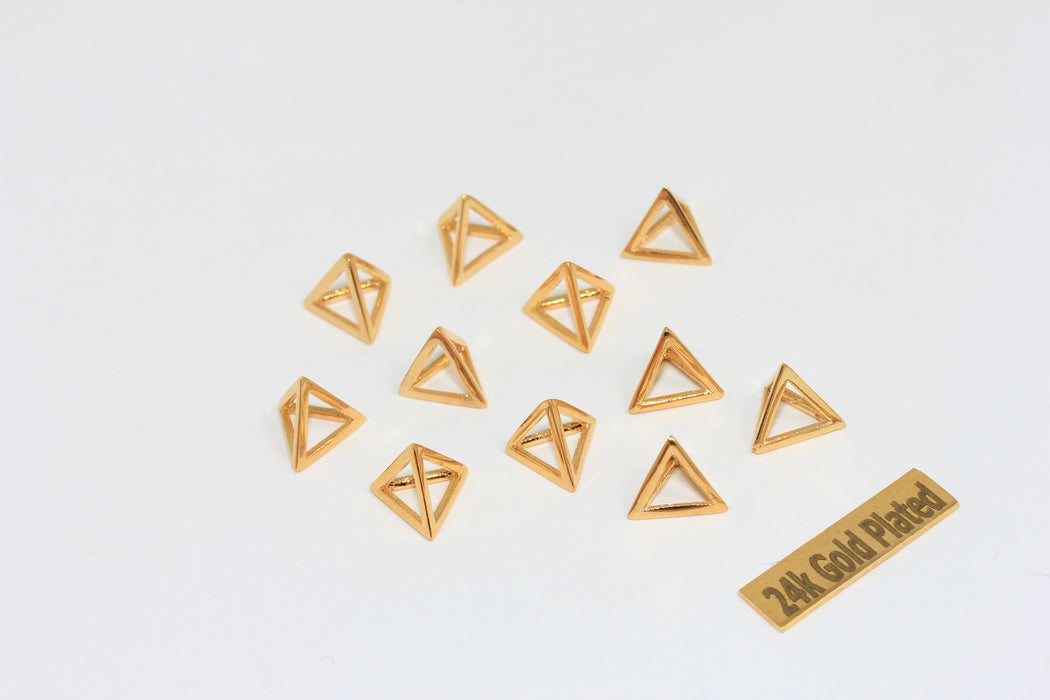 10mm 24k Shiny Gold Pyramid Charms, Geometric Charms   BRT753