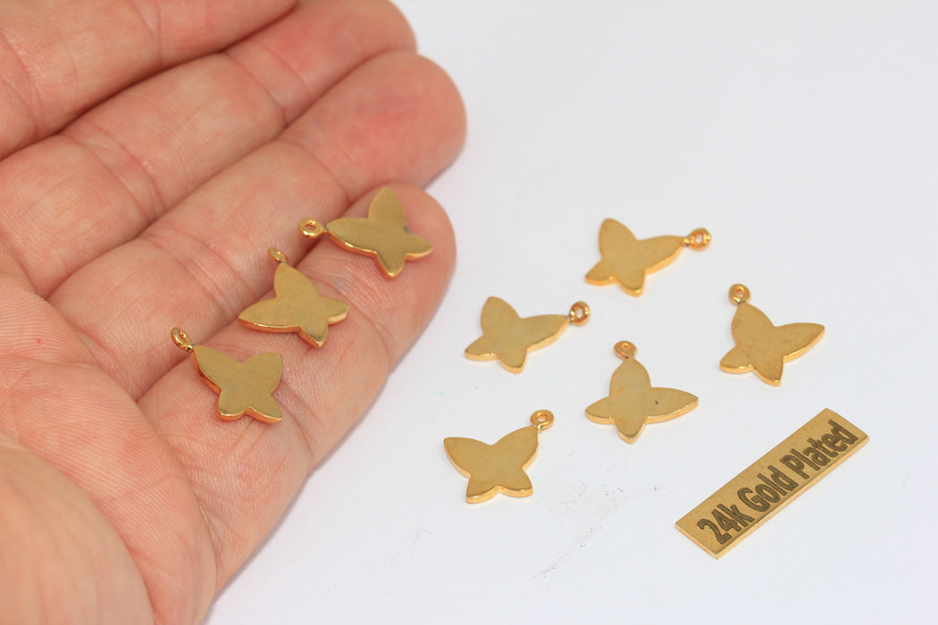 Ciondolo a forma di farfalla in oro lucido 24k da 12 mm, pendente a forma di farfalla, BRT752