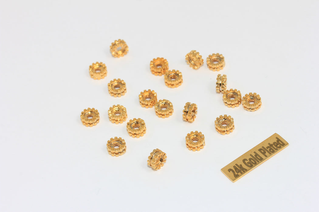 7mm 24k Shiny Gold Spacer Beads, Rondelle Beads,  BRT746
