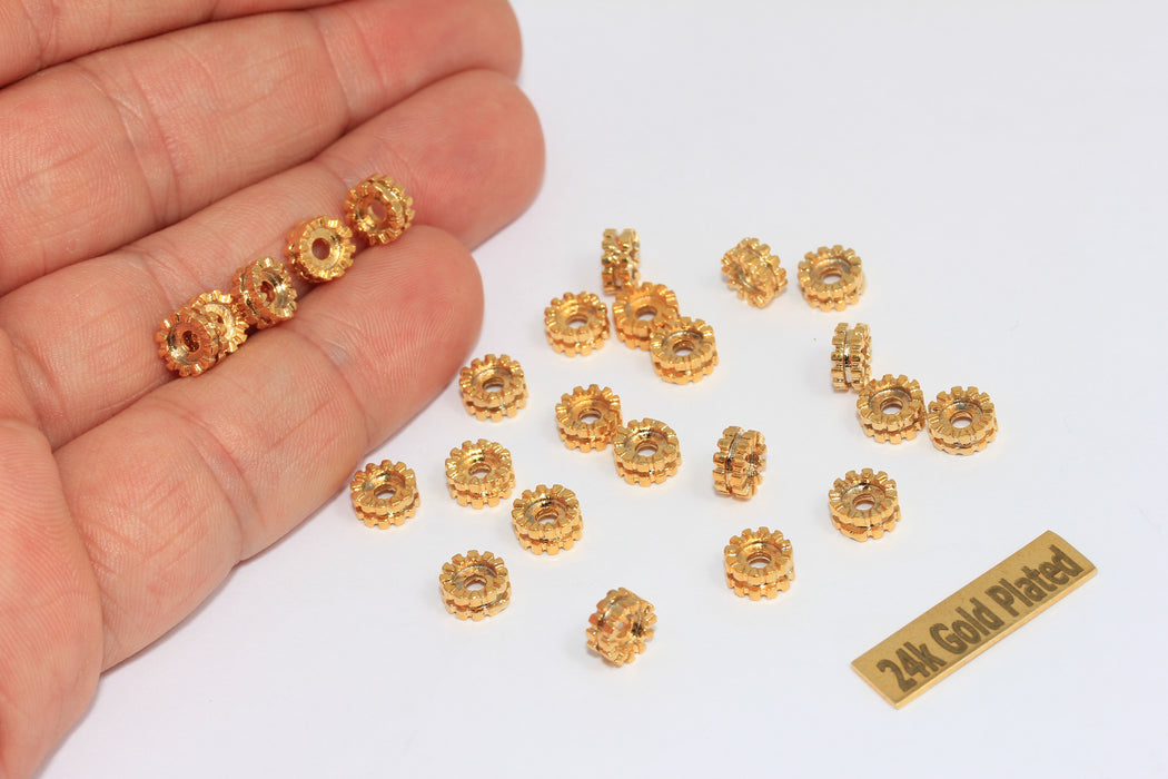 7mm 24k Shiny Gold Spacer Beads, Rondelle Beads,  BRT746