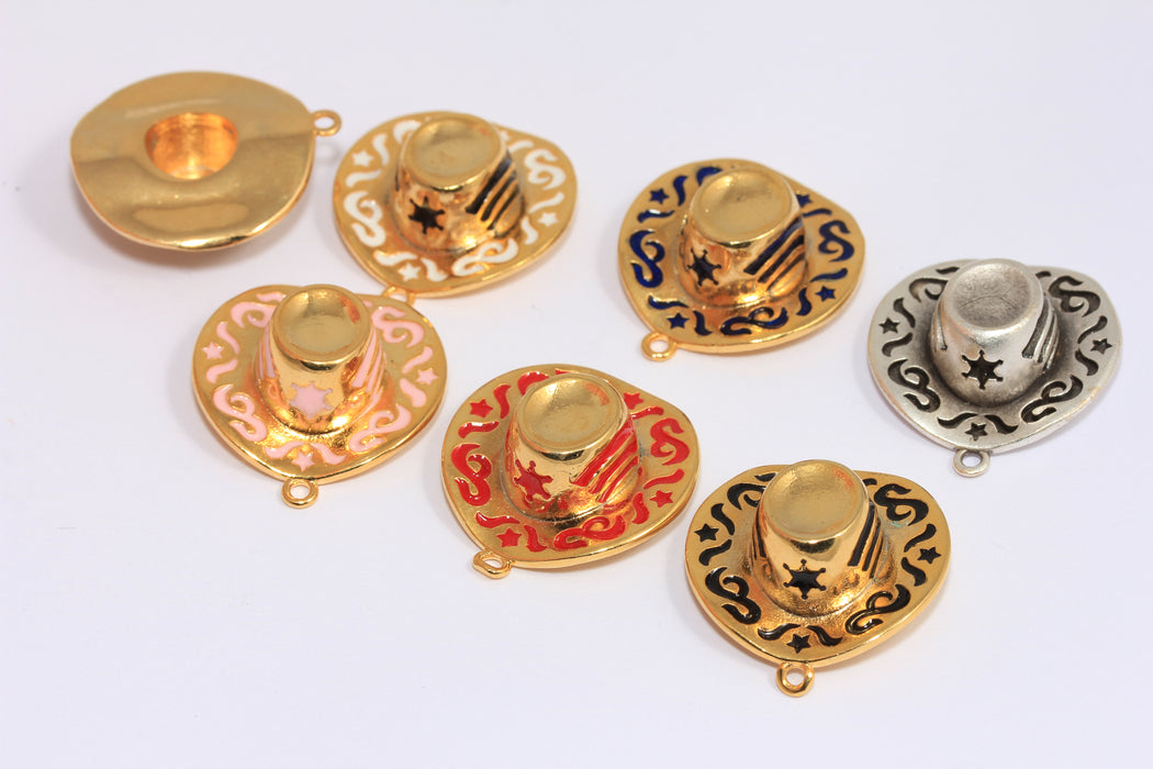 24x25 mm Kovboy Takıları, İsteğe Bağlı Renkli Kovboy Şapka Takıları, Batı Kovboy Kolyesi, Kovboy Şapkası Kolyesi