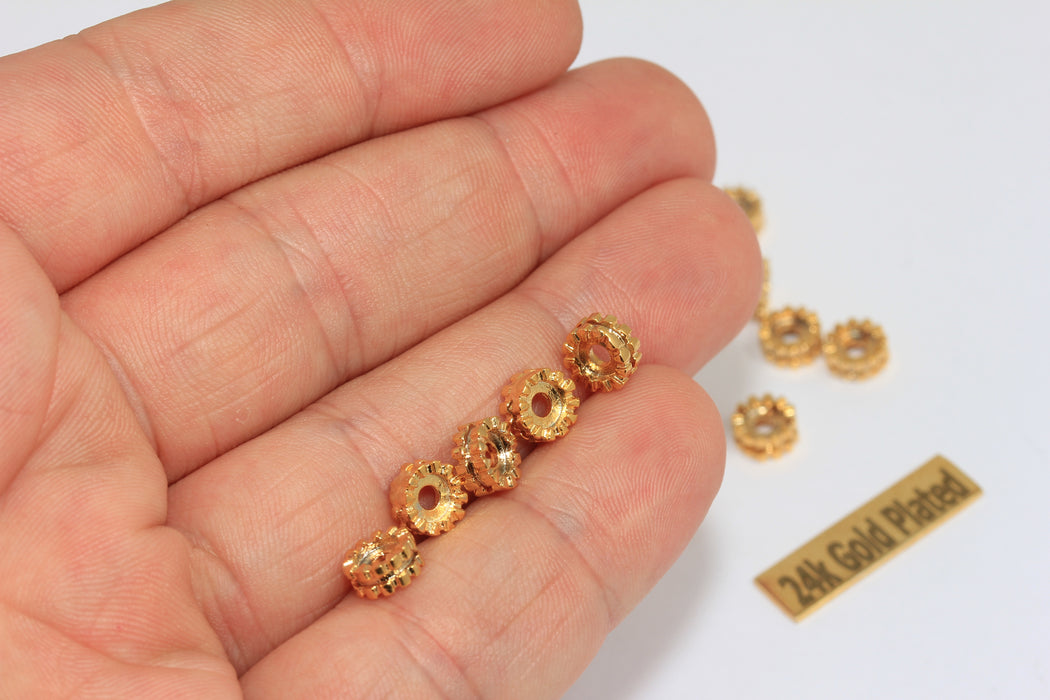 7mm 24k Shiny Gold Spacer Beads, Rondelle Beads,  BRT746