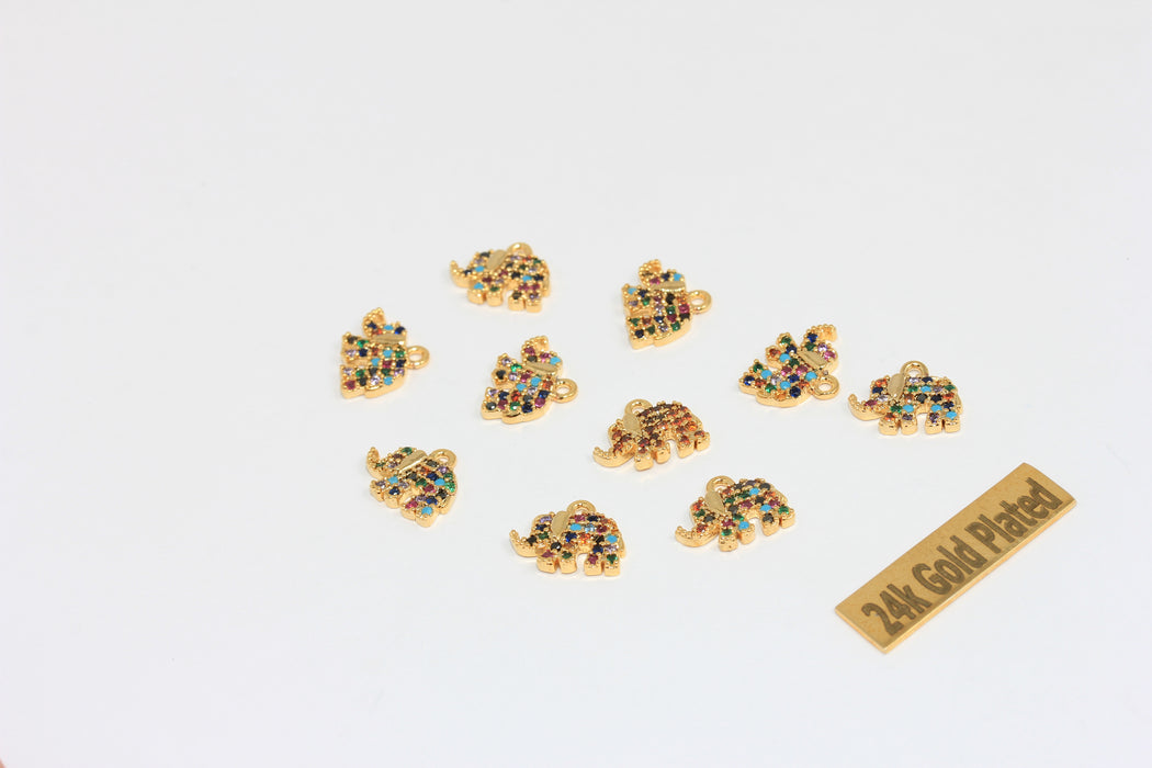 8x11mm 24k Shiny Gold Charms, Elephant Charm, Micro  BRT741