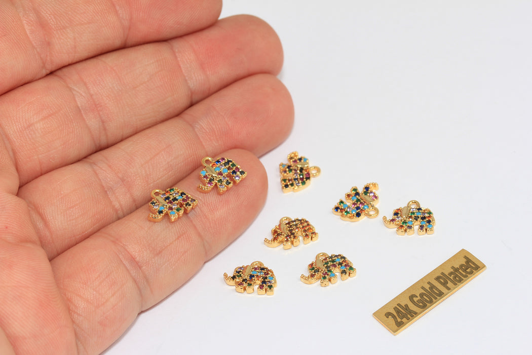 8x11mm 24k Shiny Gold Charms, Elephant Charm, Micro  BRT741