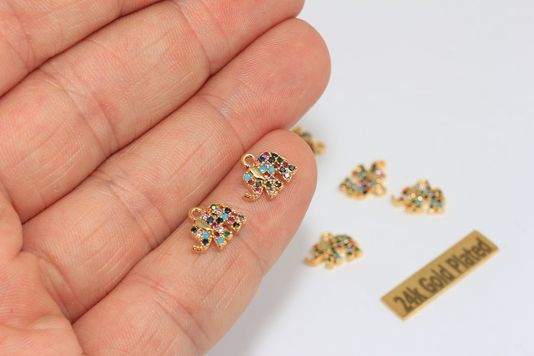8x11mm 24k Shiny Gold Charms, Elephant Charm, Micro  BRT741