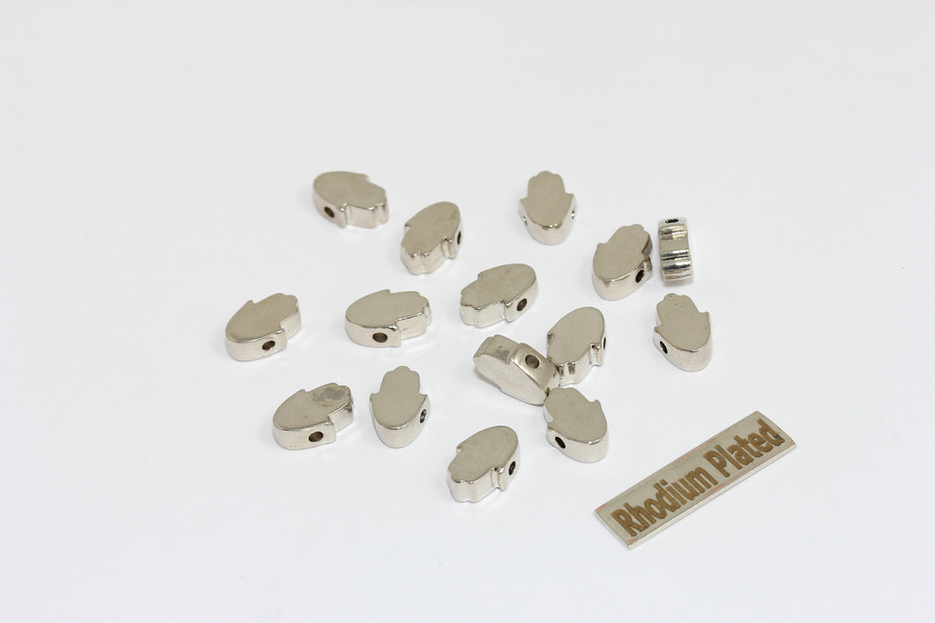 7x10mm Rhodium Plated Hamsa Charm, Silver Plated , BRT735