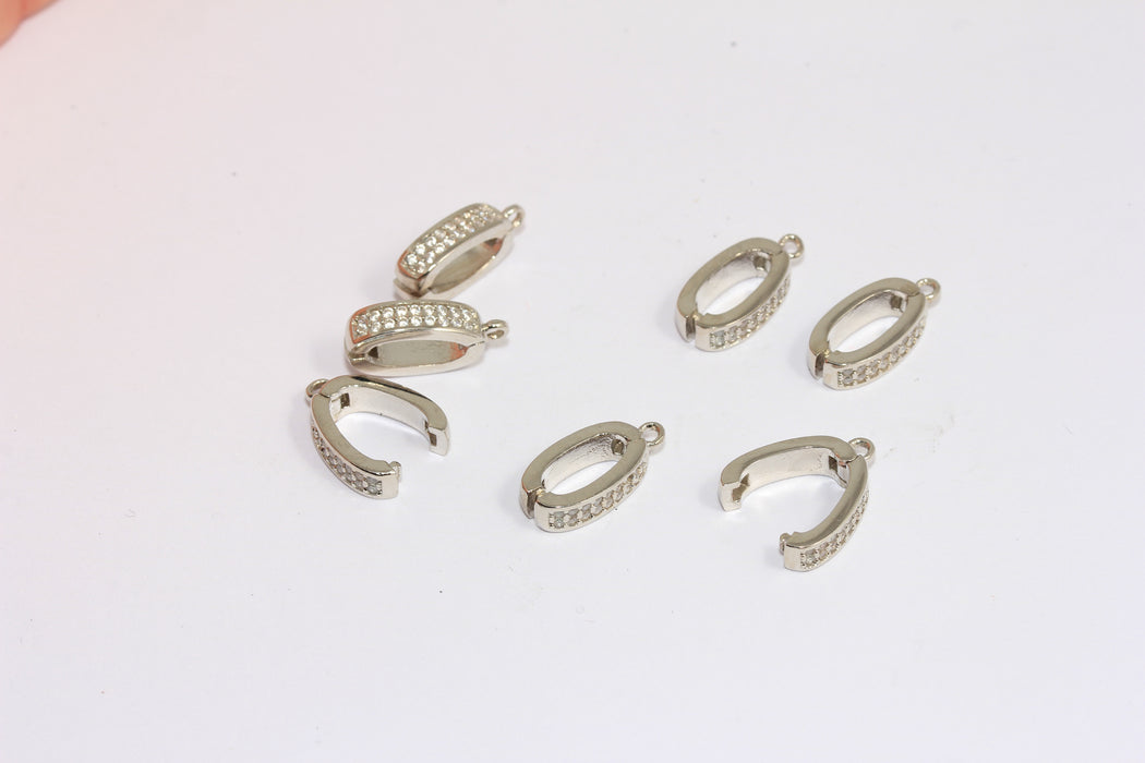Rhodium Plated CZ Pinch Bails, CZ Link Pendant Bails, Micro Pave White Stone Pendant Holder, BRT674-2