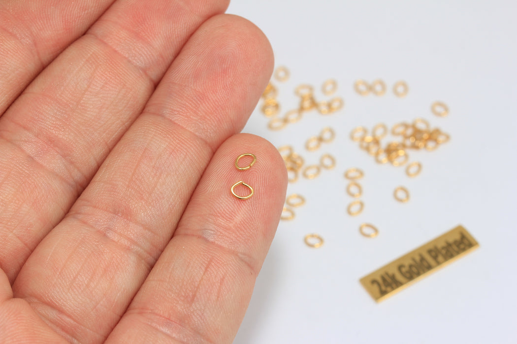 4 mm 23 Ölçü 24 Ayar Parlak Altın Oval Zıplama Halkaları, Açık Zıplama BRT733