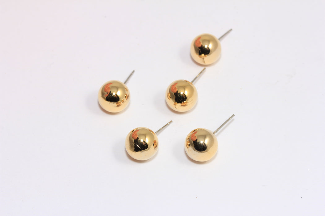 10mm 24k Shiny Gold Ball Ear Posts, Dainty Earring Post, Ball Stud Earrings, BRT408
