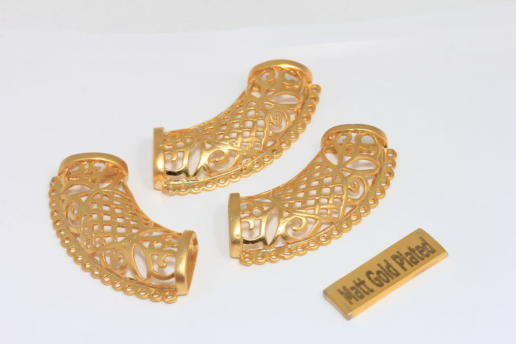 20x47mm 24k Shiny Gold Pendant Bail, Collar Tubes, Choker Settings, Filigree Pendant Bail, BRT725