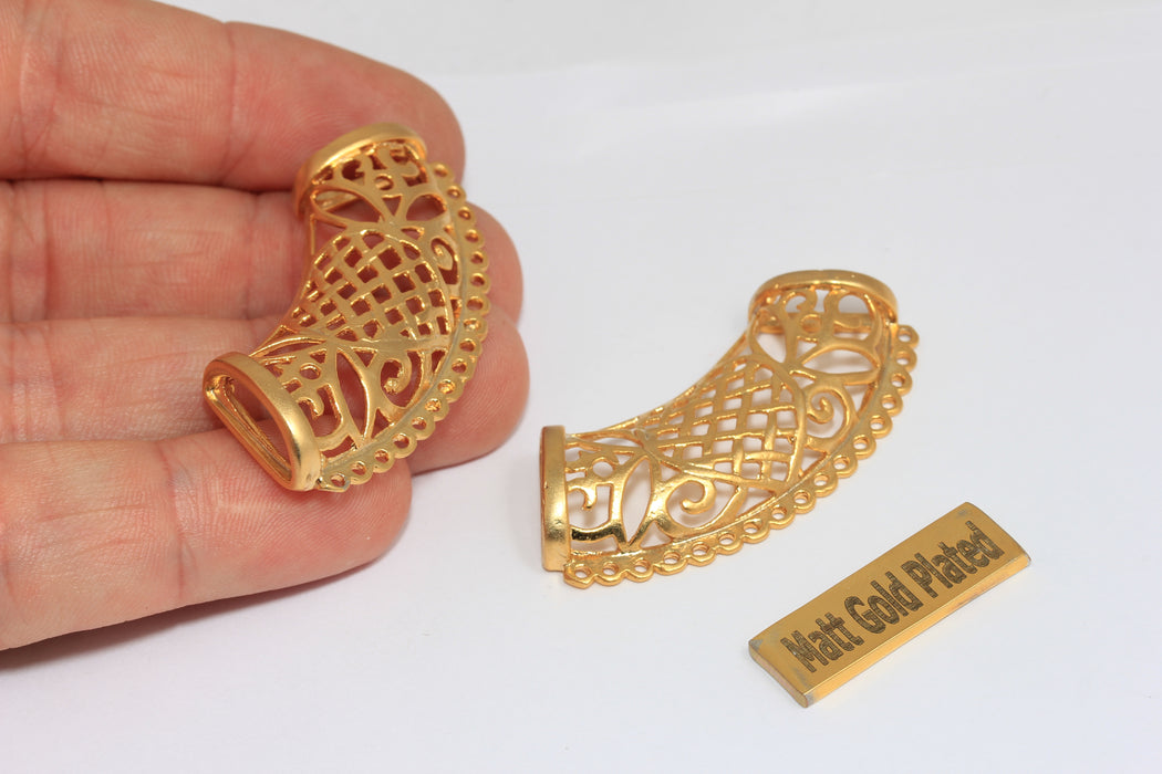 20x47mm 24k Shiny Gold Pendant Bail, Collar Tubes, Choker Settings, Filigree Pendant Bail, BRT725
