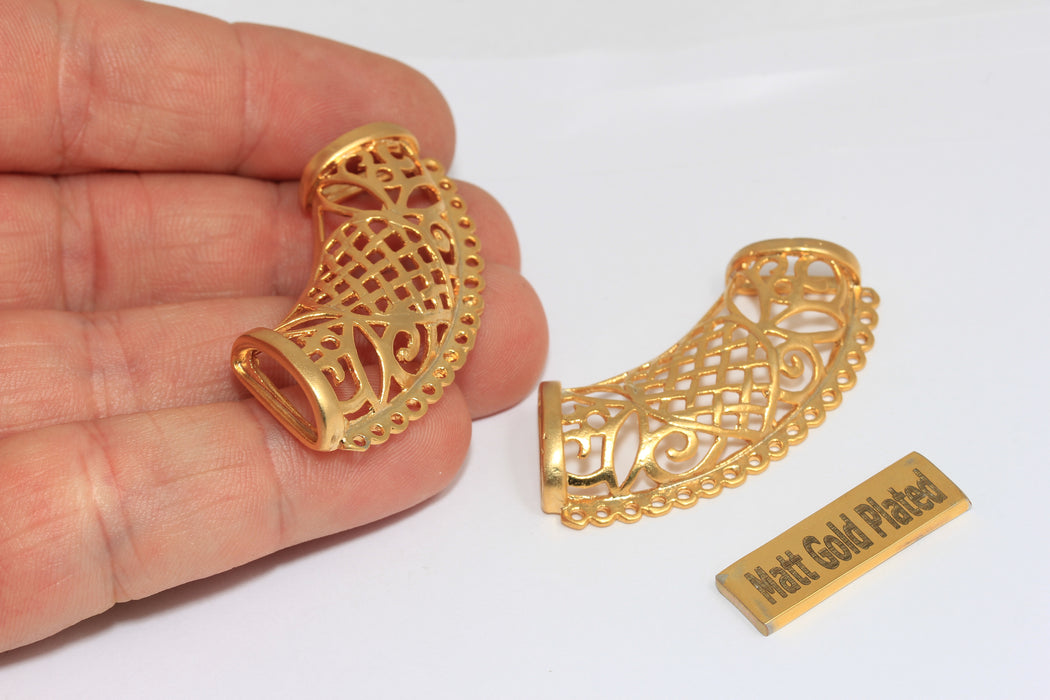 20x47mm 24k Shiny Gold Pendant Bail, Collar Tubes, Choker Settings, Filigree Pendant Bail, BRT725