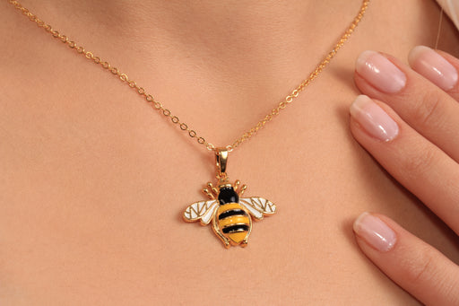 Gold Necklace With Enamel Bee Pendant