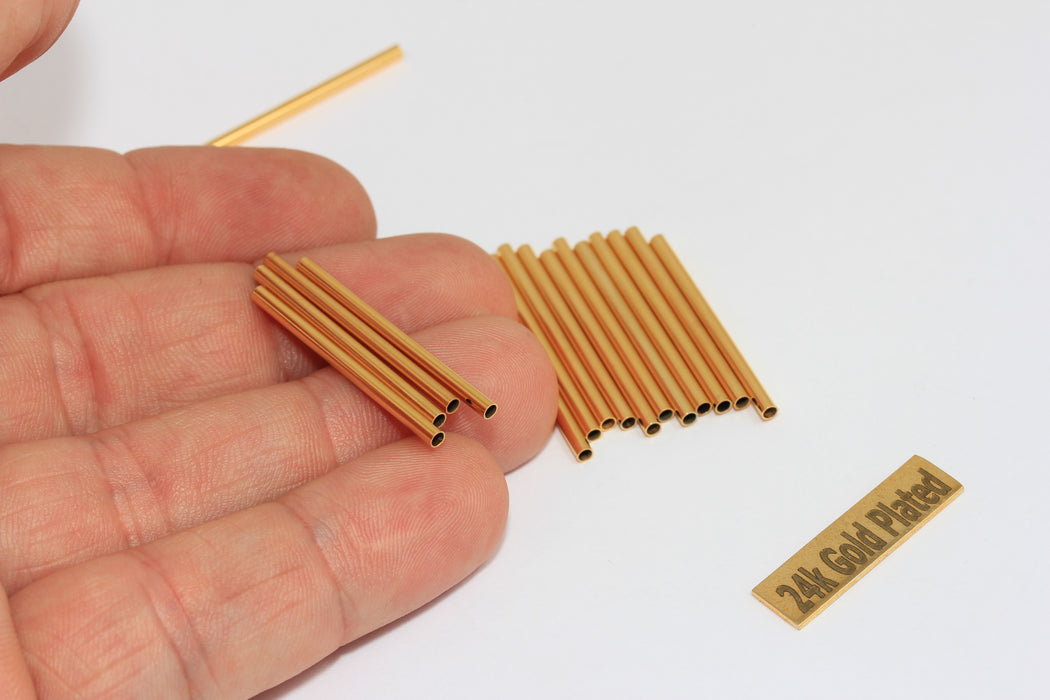 2x30mm 24k Shiny Gold Tubes, Tube Beads, Long Tube , BRT724