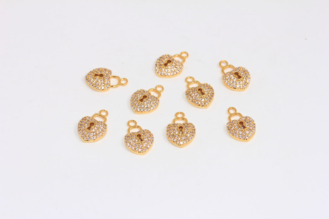 Shiny Gold Heart Lock Charms